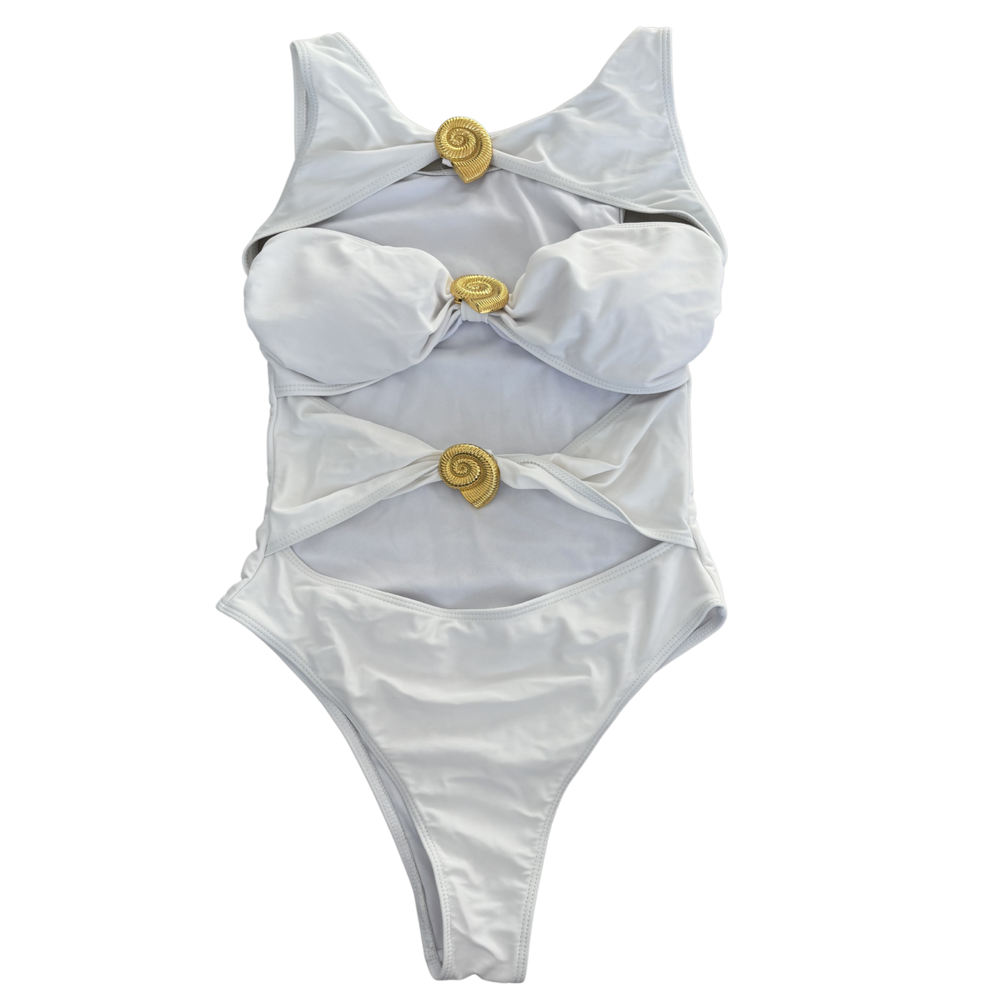 White Shell Detail Cut Out Swimsuit