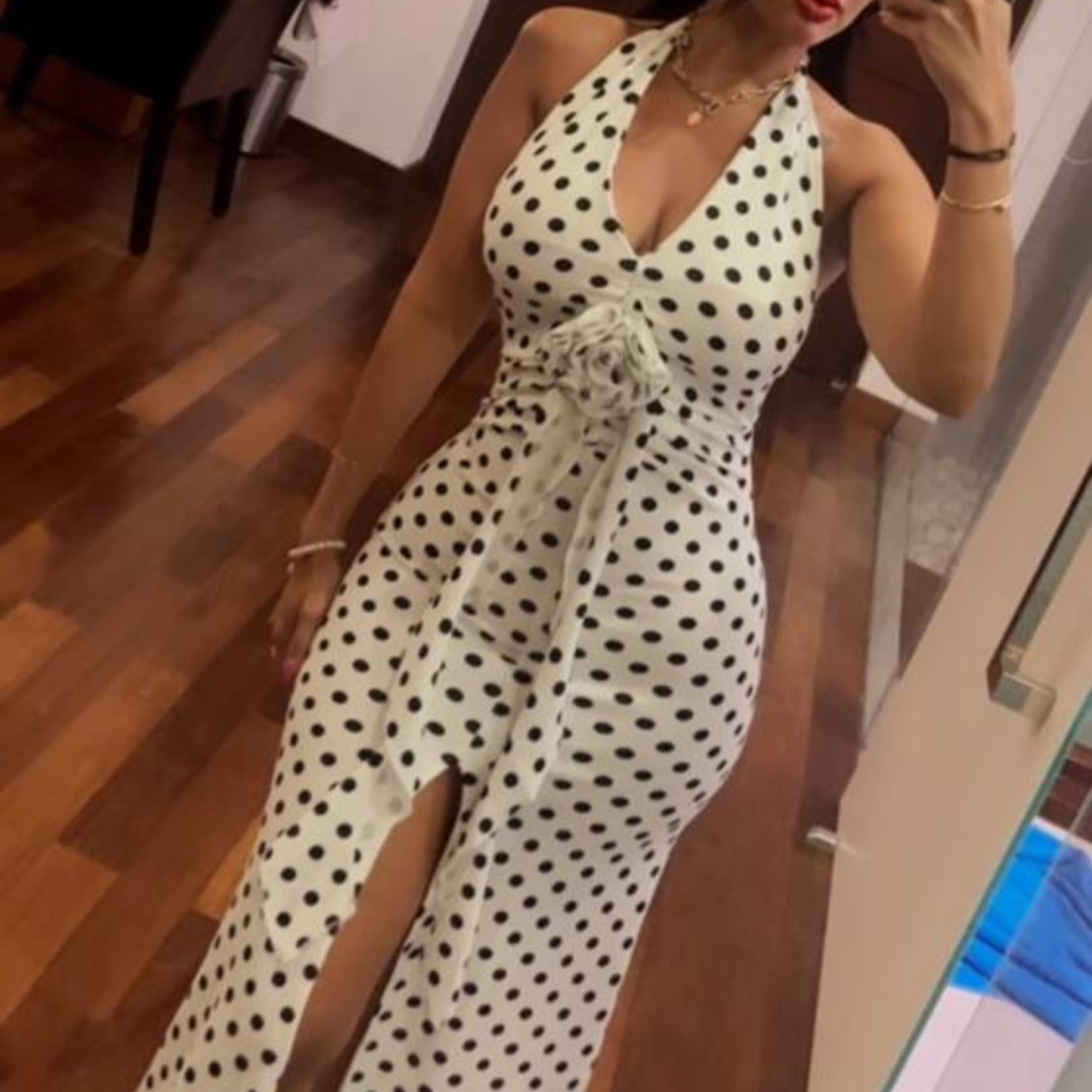 Polka Dot V Neck Maxi Dress