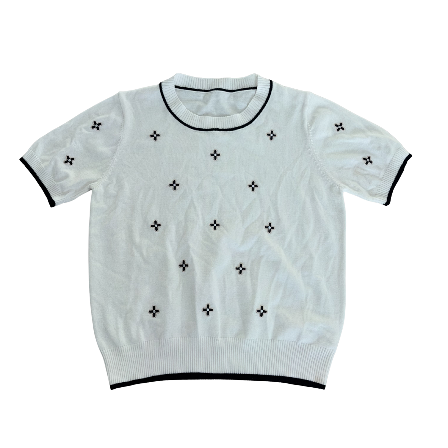White Knitted Cross Embroidered Jumper