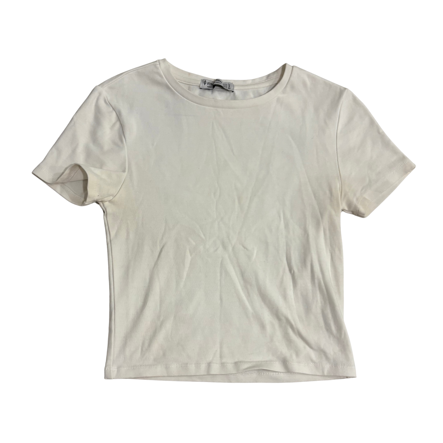 Stradivarius White Short Sleeve Crop Top