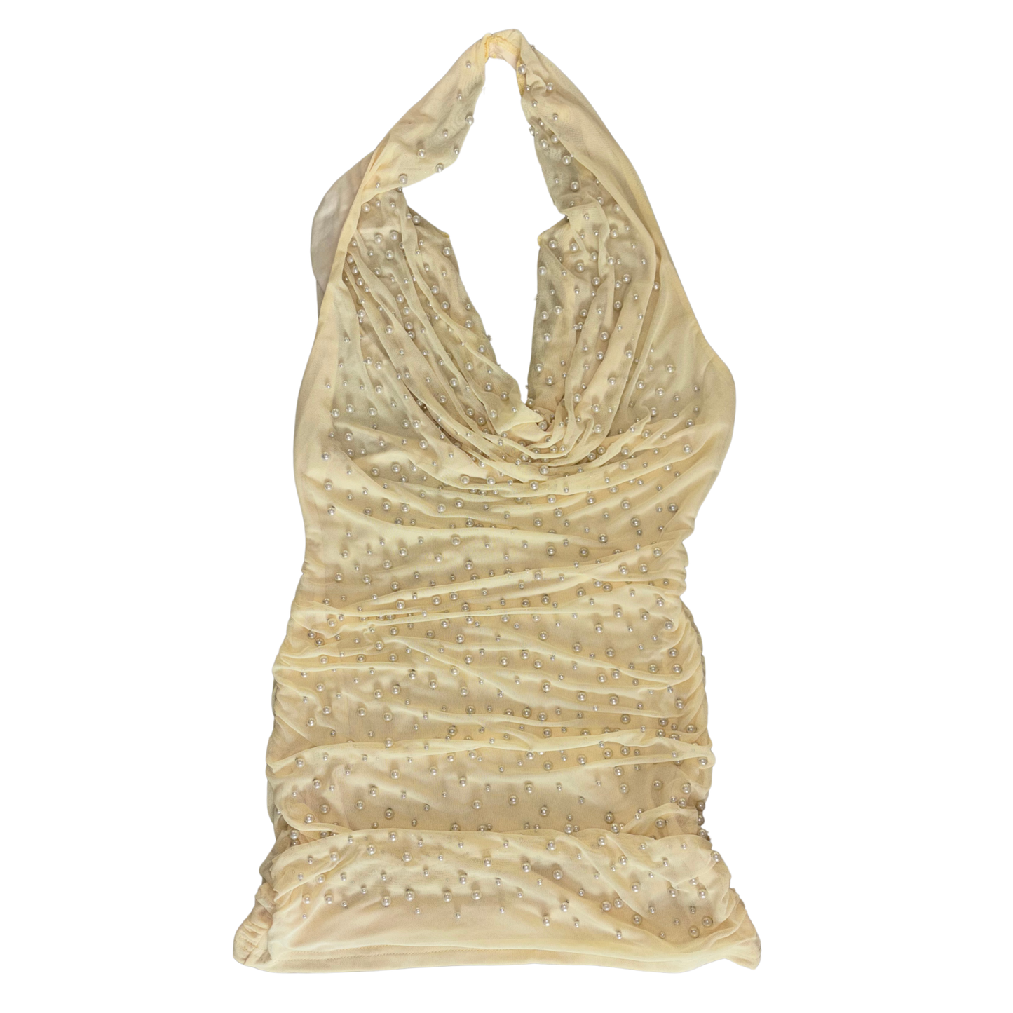 Yellow Pearl Detail Halterneck Mini Dress