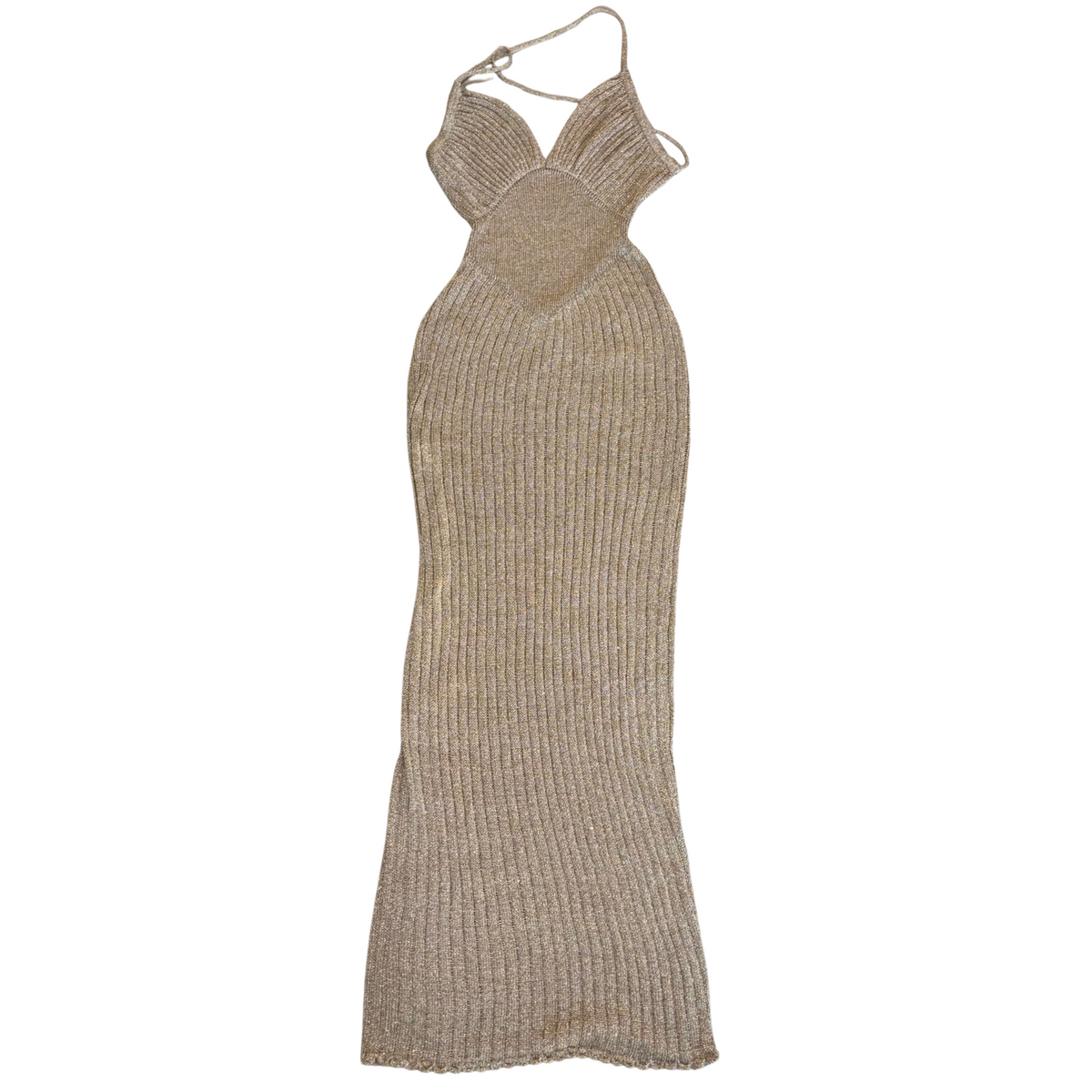 Gold Sparkly Backless Maxi Dress