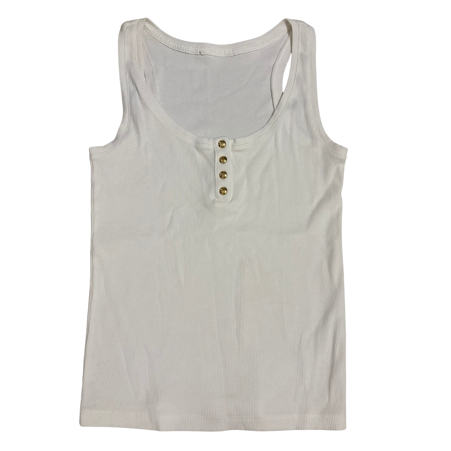 White Ribbed Gold Button Tank Top