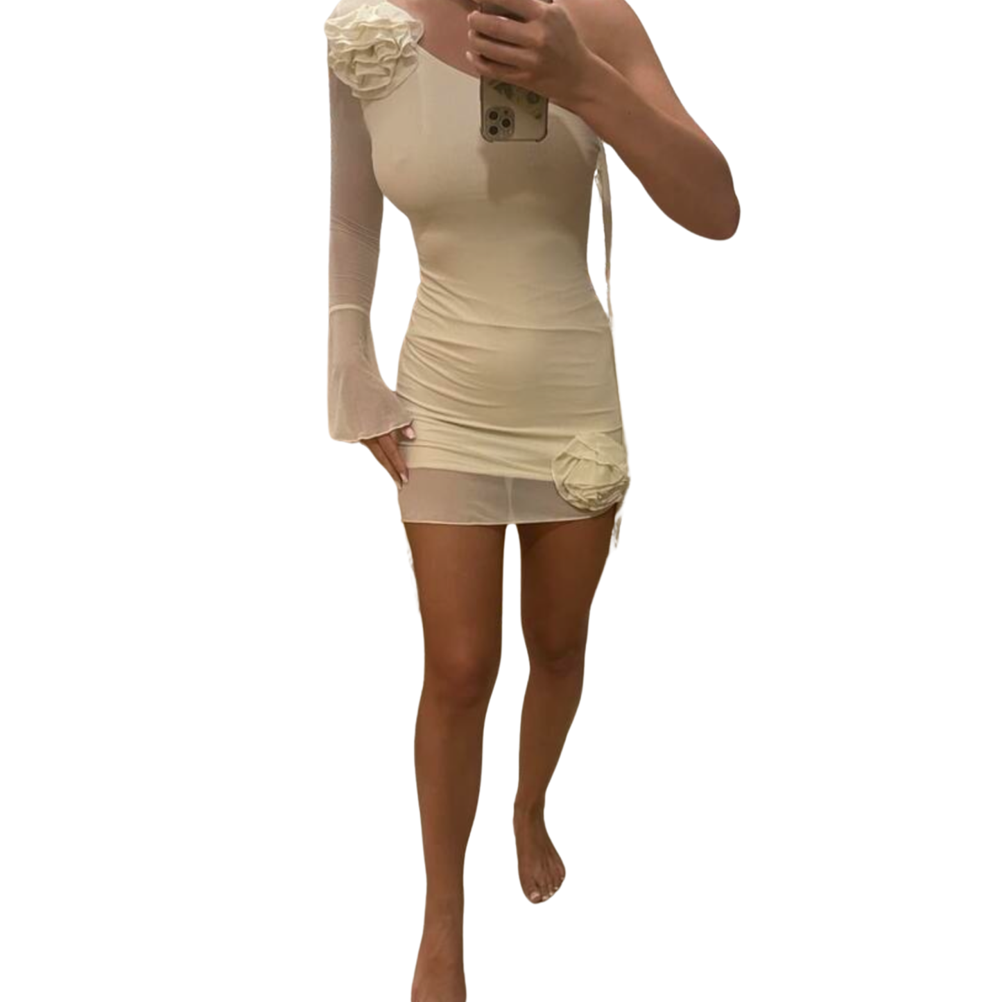 Cream Mesh Layered Mini Dress