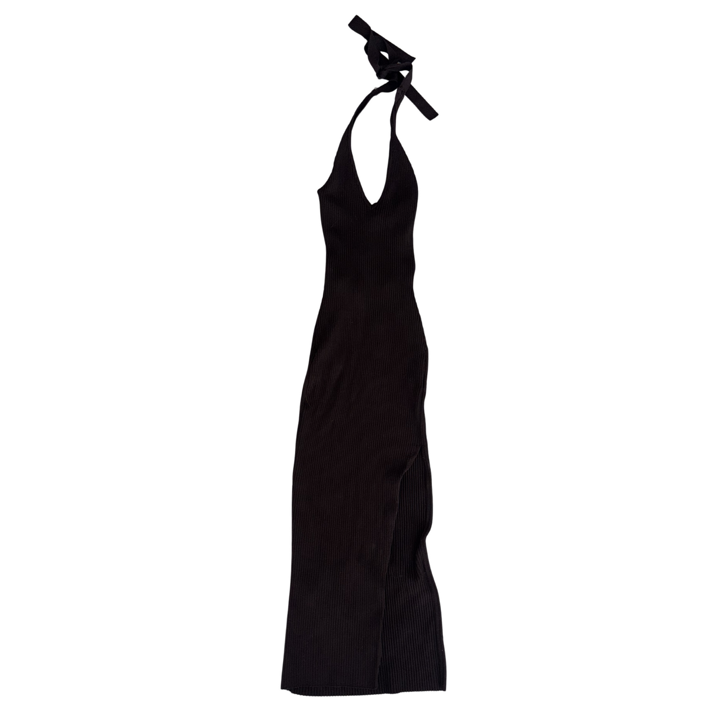 Bershka Brown Ribbed Halterneck Maxi Dress