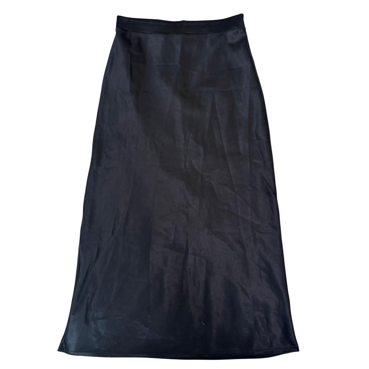PLT Black Satin Midi Skirt