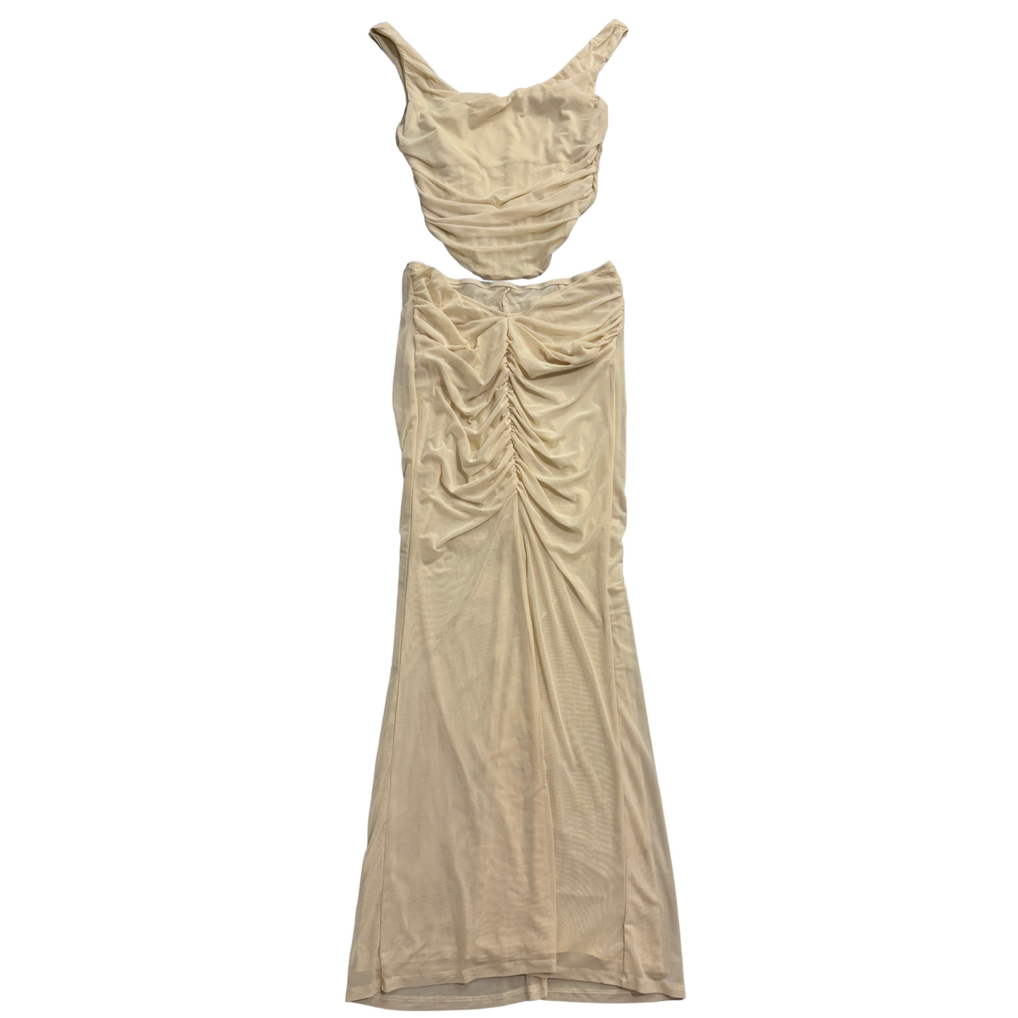 Cream Mesh Ruched Co-Ord