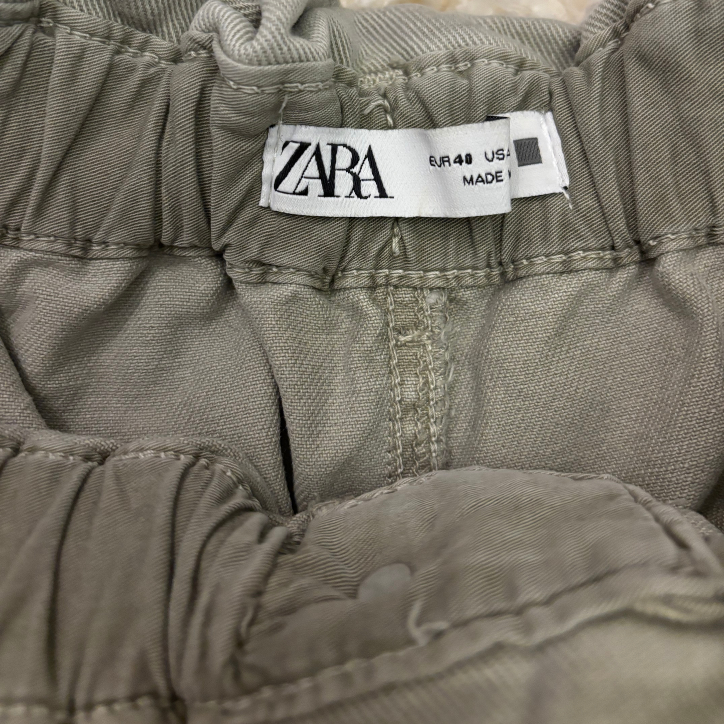 Zara Washed Green Ruched Waist Jeans