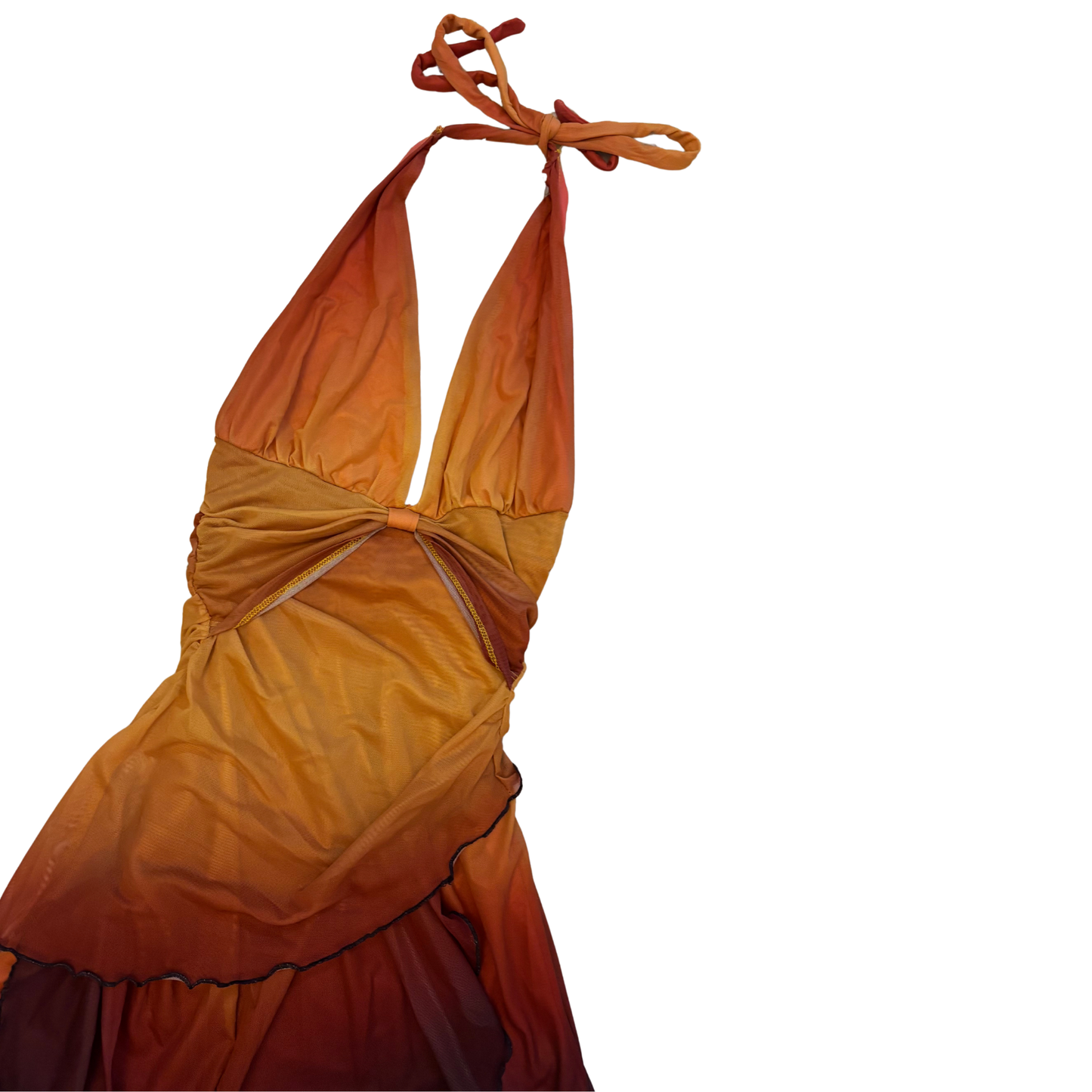 Orange Halterneck Deep V Mini Dress