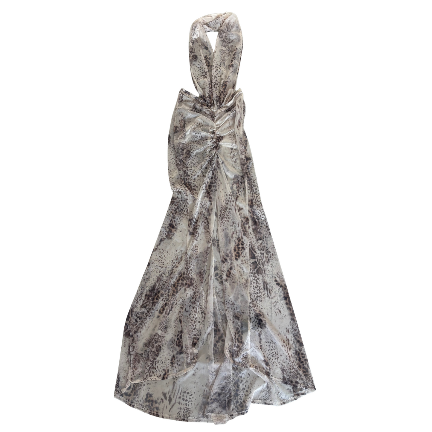Haute Animal Print Mesh Halterneck Maxi Dress