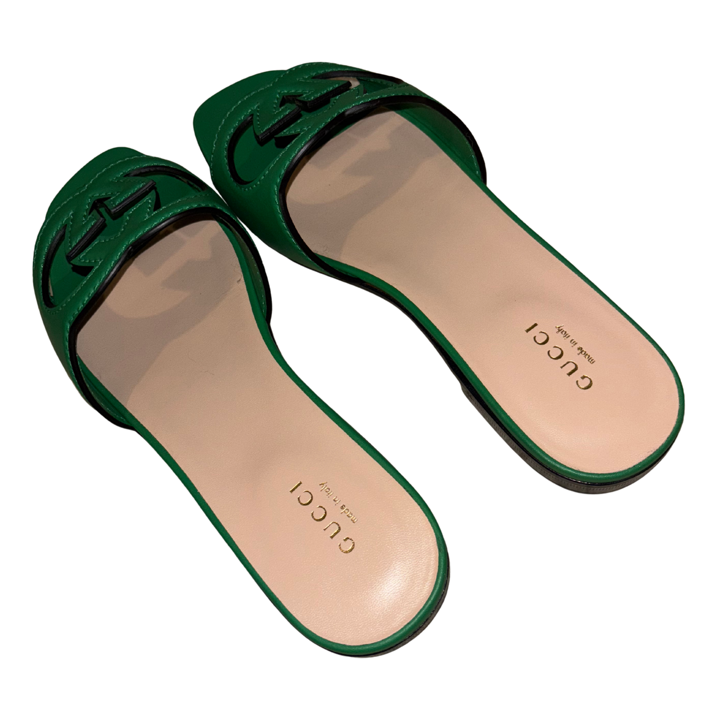 Gucci GG Cut Out Leather Slides - Green
