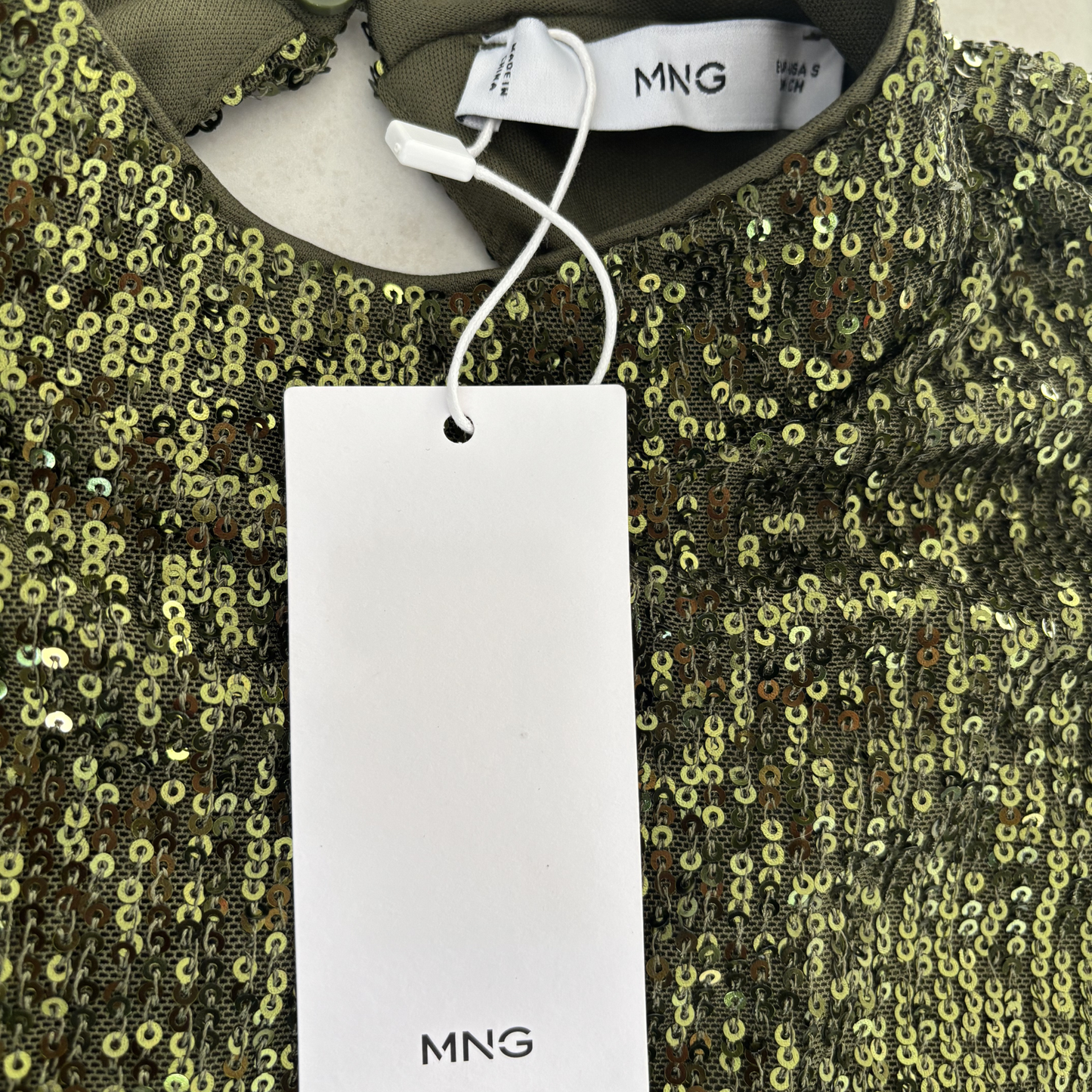 Mango Green Sequin Shoulder Pad Top