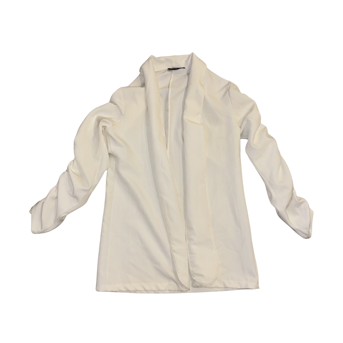 Boohoo White Ruched Sleeve Blazer