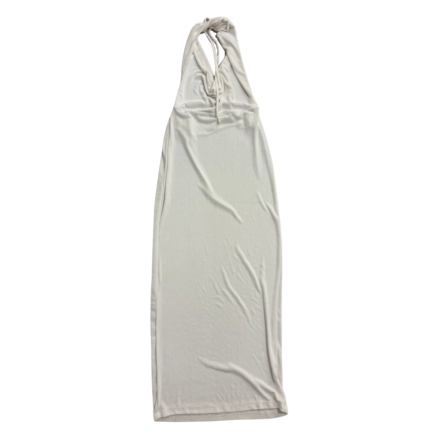 White Backless Cowl Neck Maxi Dress