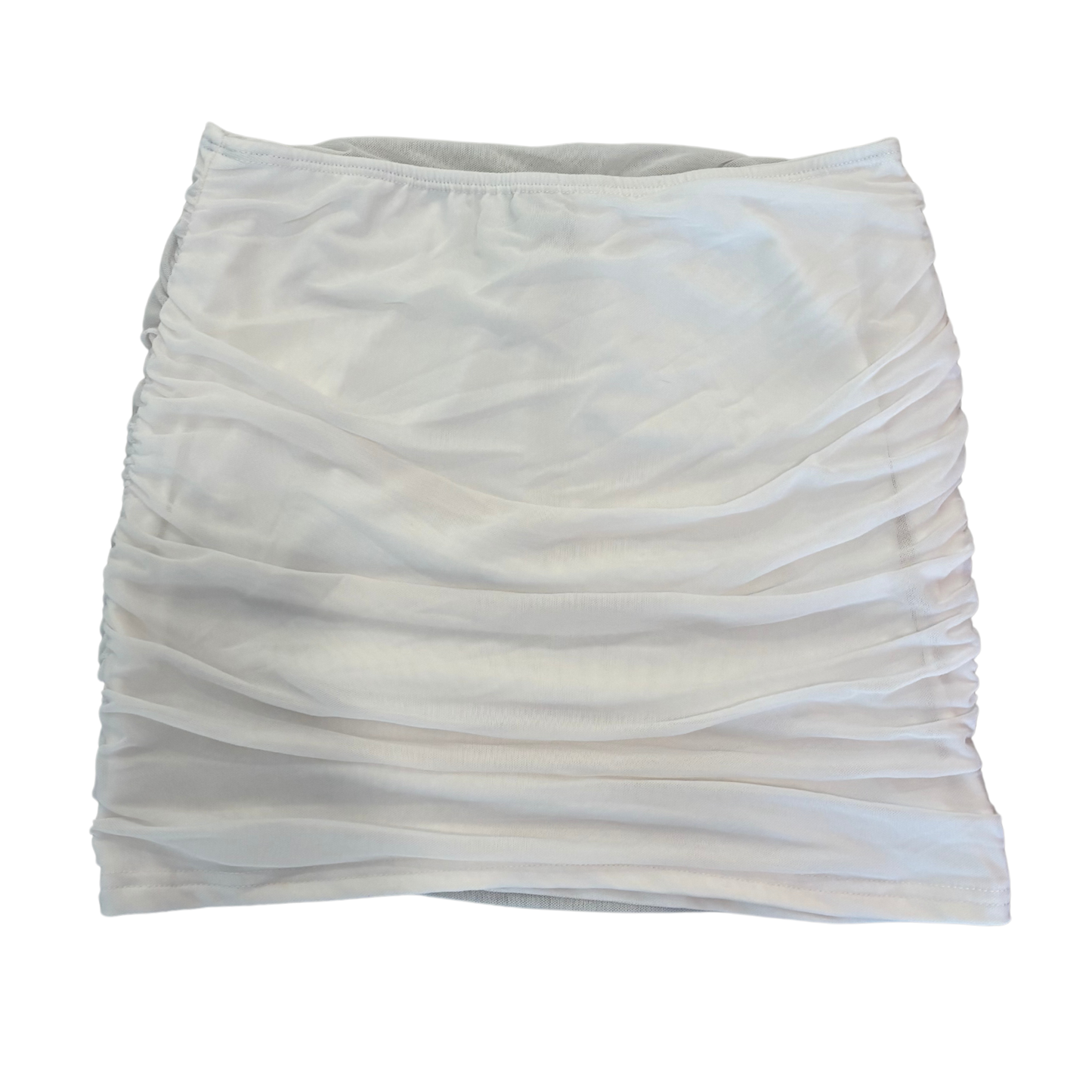 White Mesh Ruched Mini Skirt