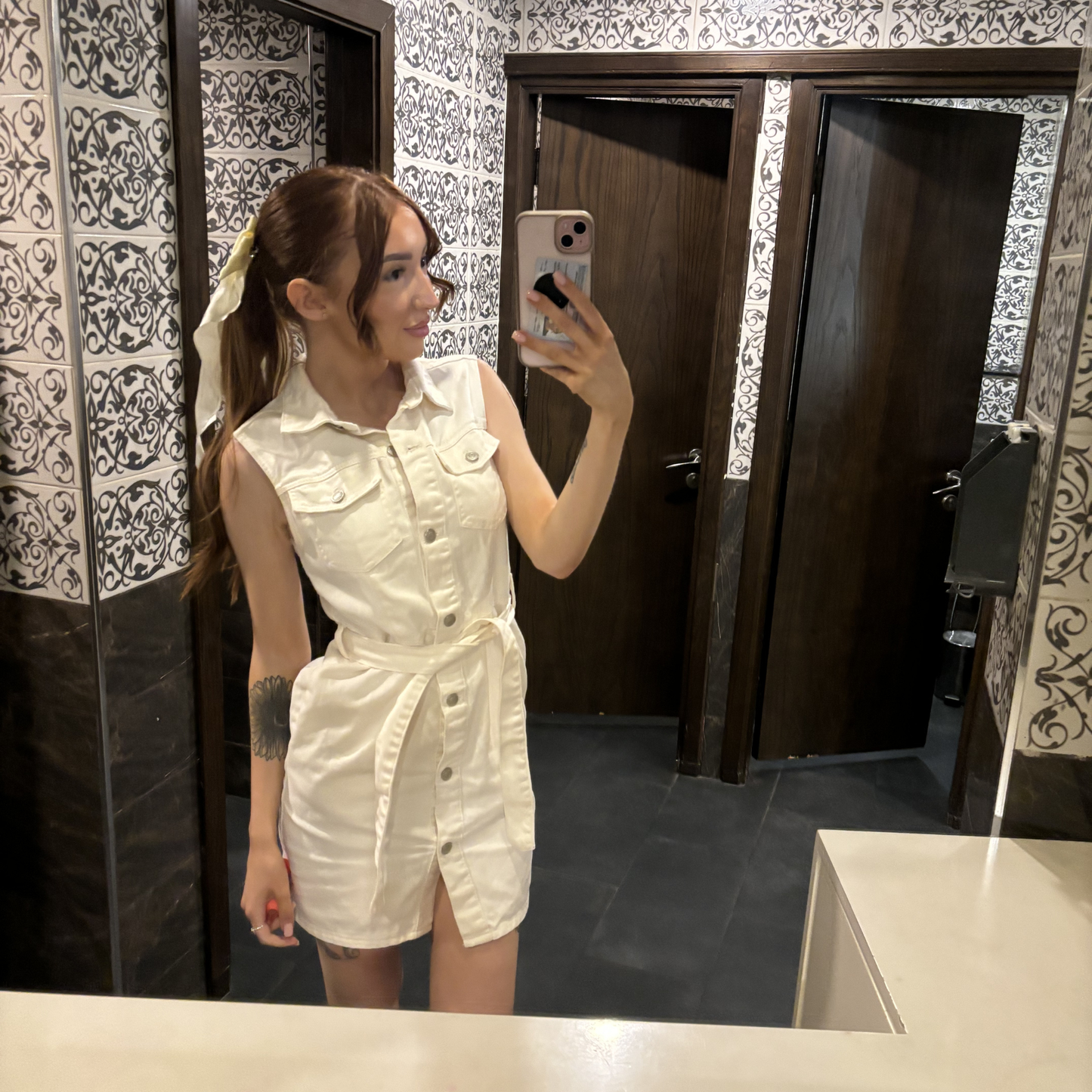 Cream Denim Mini Dress