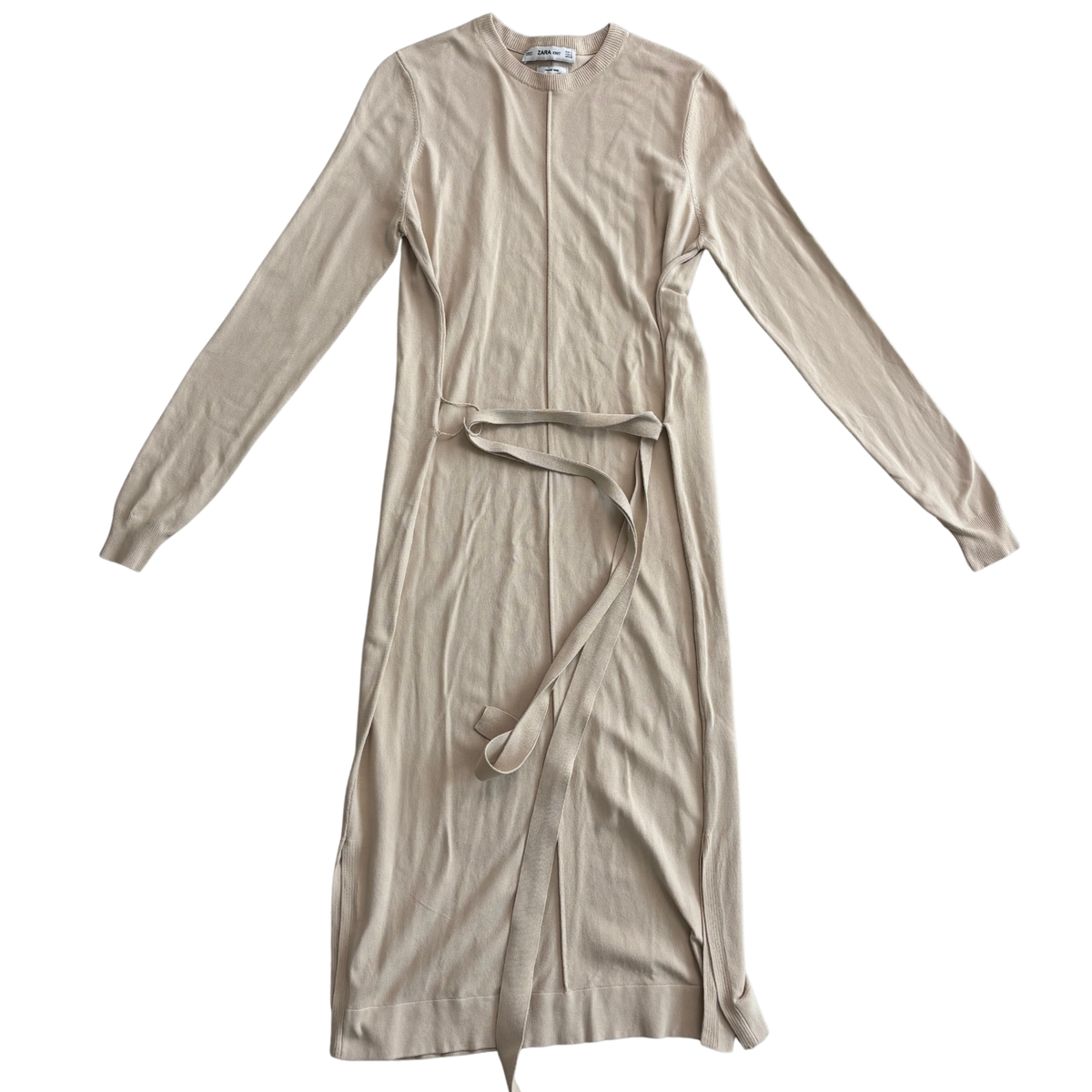 Zara Beige Knit Long Sleeve Maxi Dress