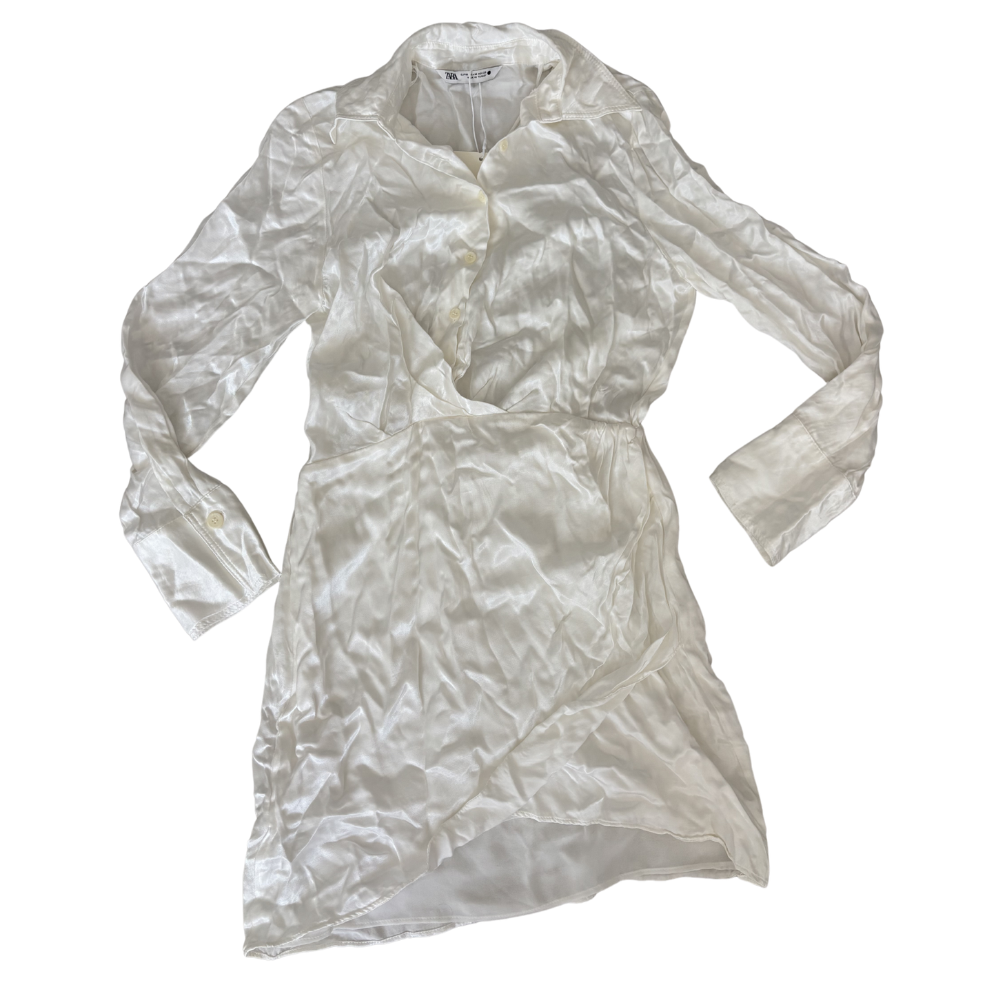 Zara White Satin Long Sleeve Mini Dress