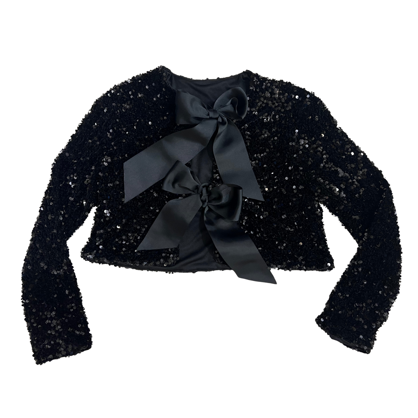 Black Sequin Tie Front Shirt