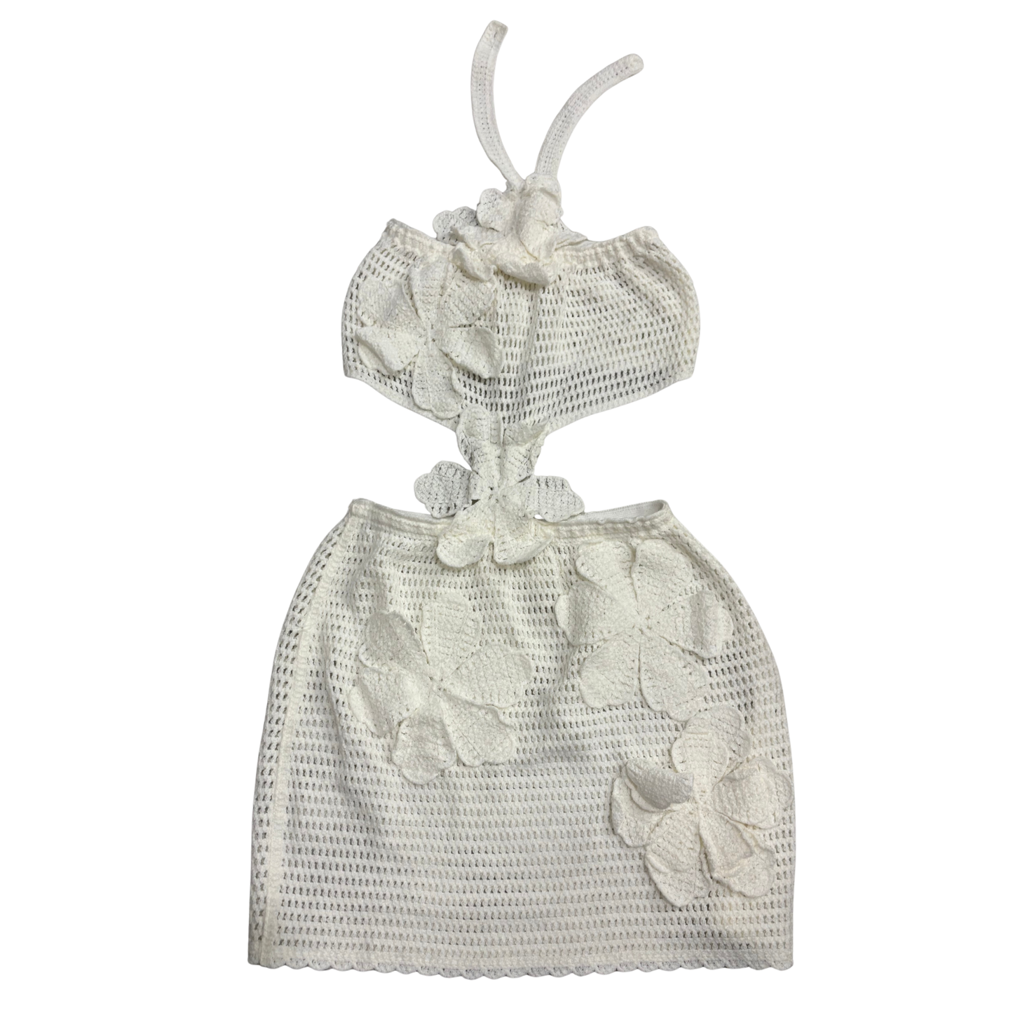 White Crochet Flower Detail Mini Dress