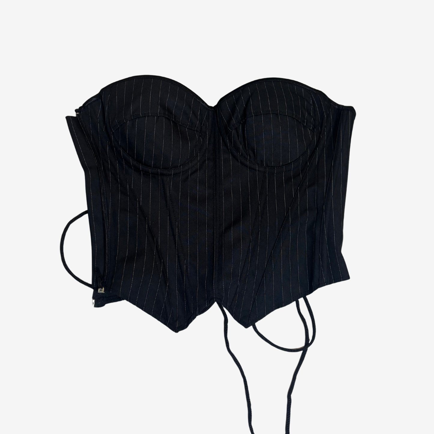 Black Pinstripe Lace Up Corset