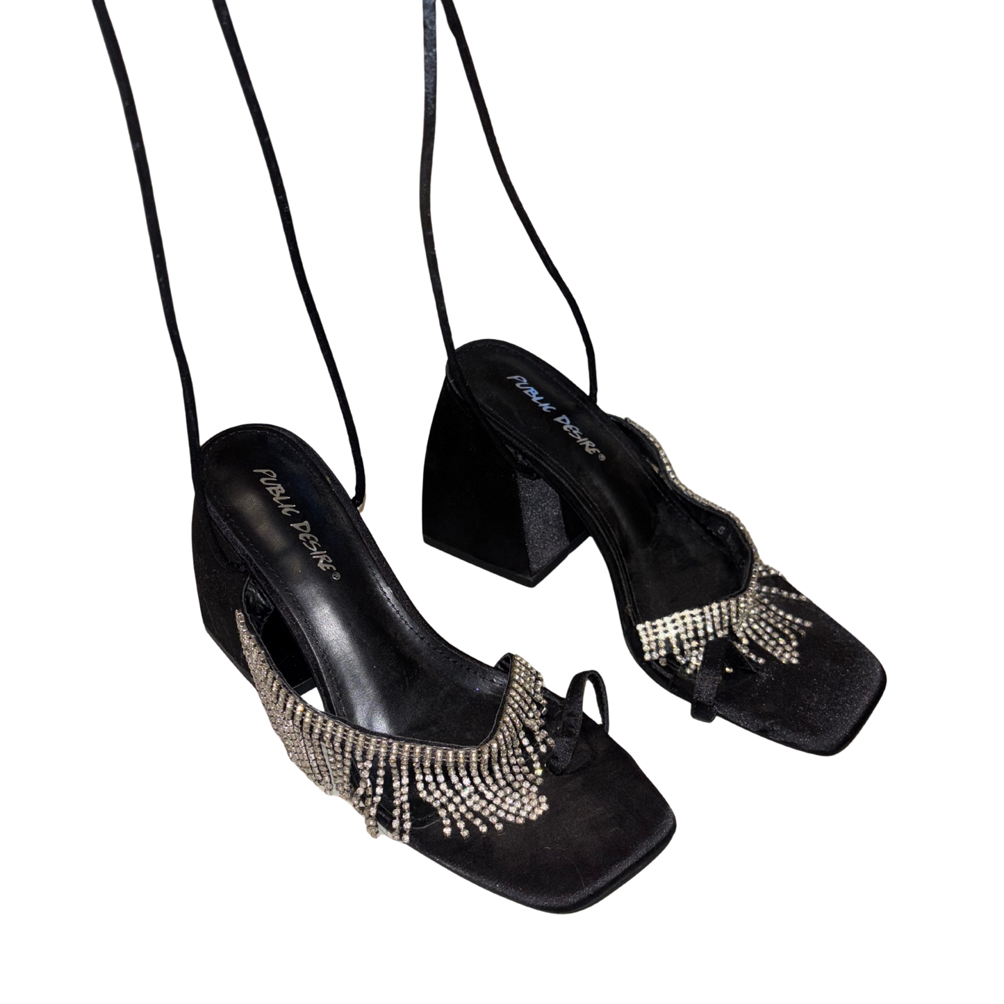 Public Desire Black Embellished Tie Up Heels