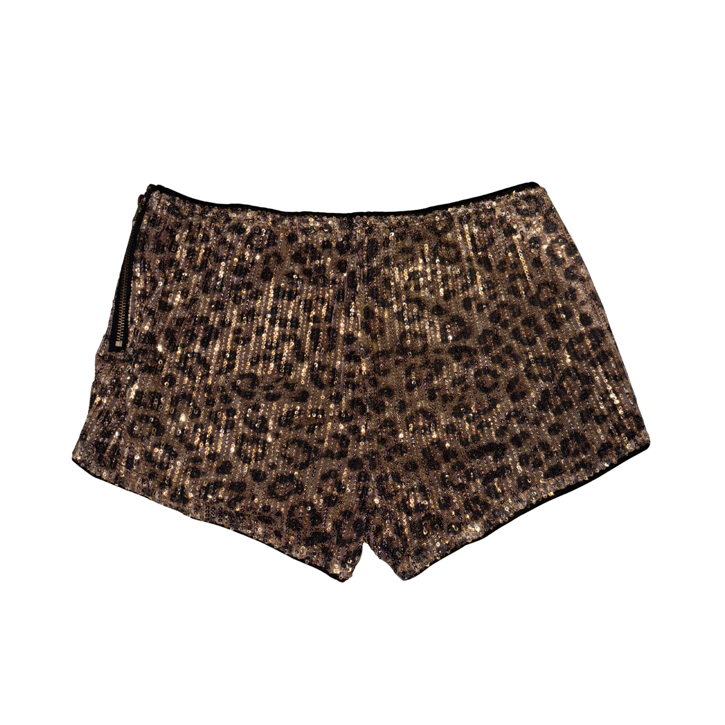 Leopard Print Sequin Mini Shorts