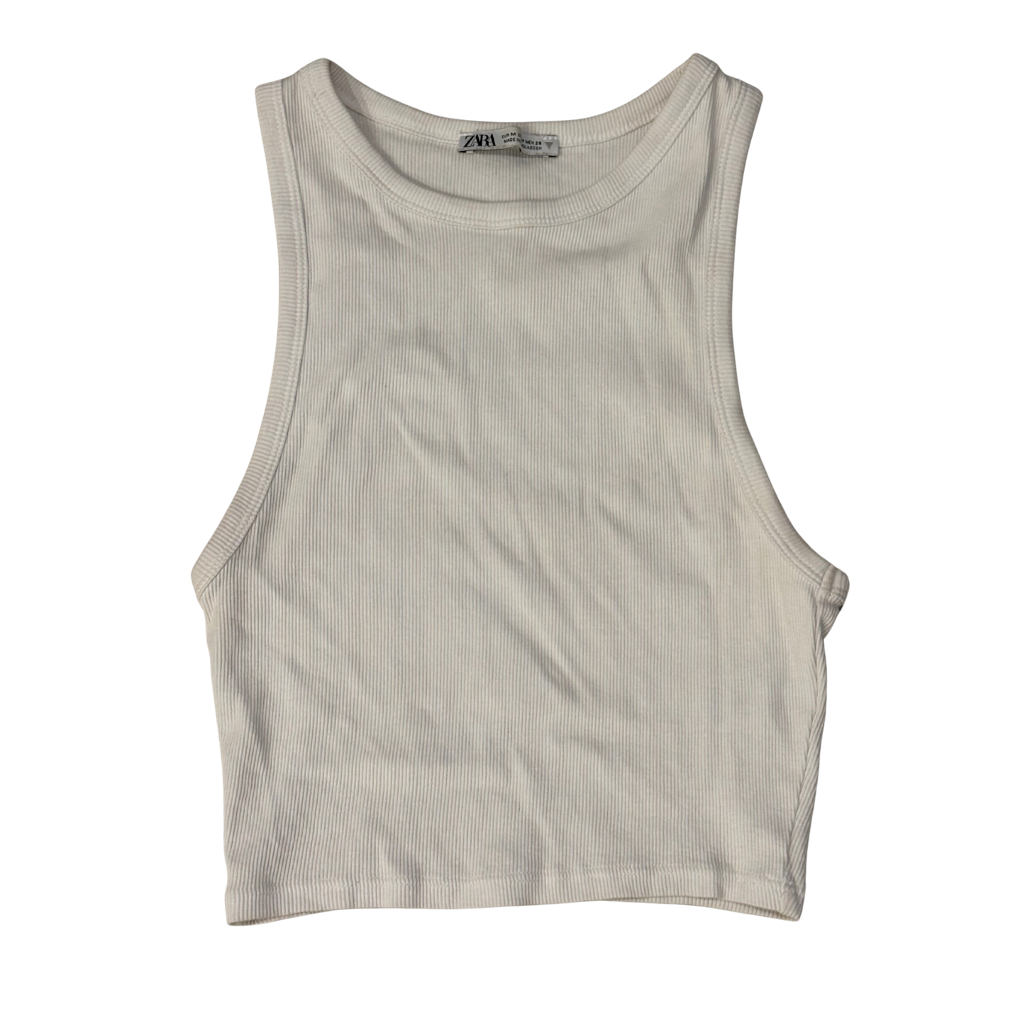 Zara White Ribbed Halterneck Crop Top
