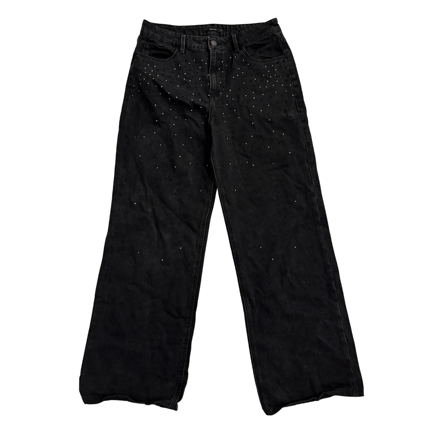 Black Diamante Detail Wide Leg Jeans