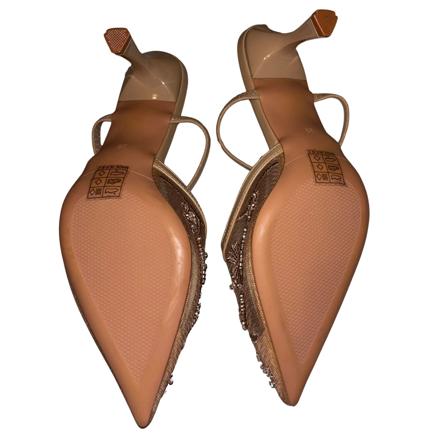 Nude Pointed Toe Embroidered Heels