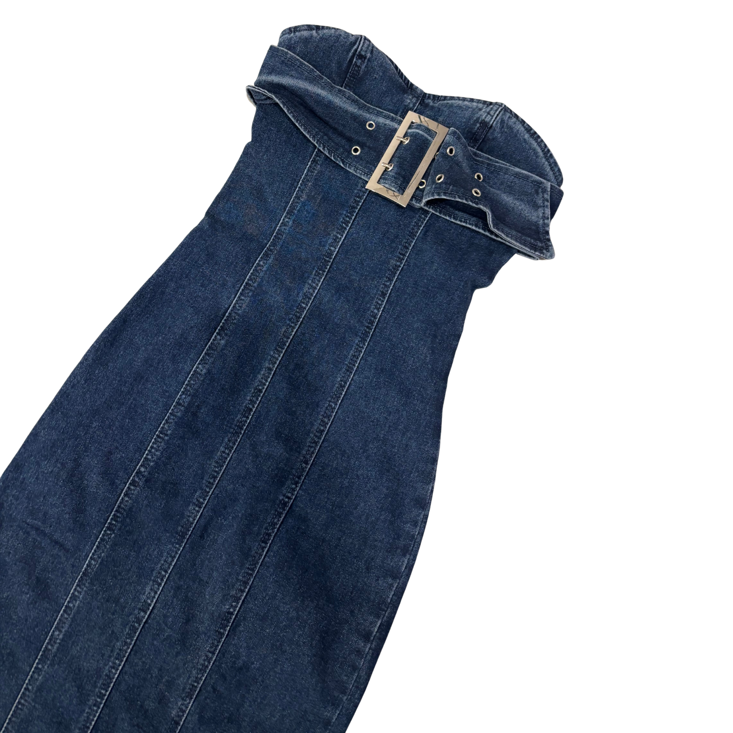 PLT Blue Denim Buckle Front Maxi Dress