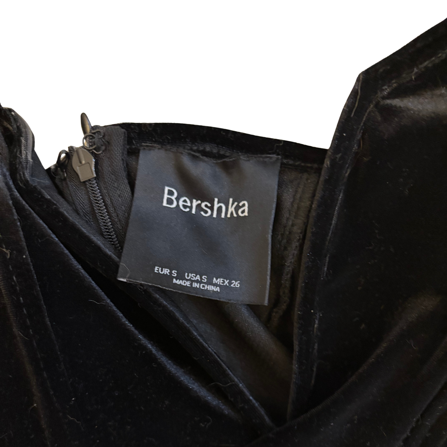 Bershka Black Velvet Fluff Trim Mini Dress