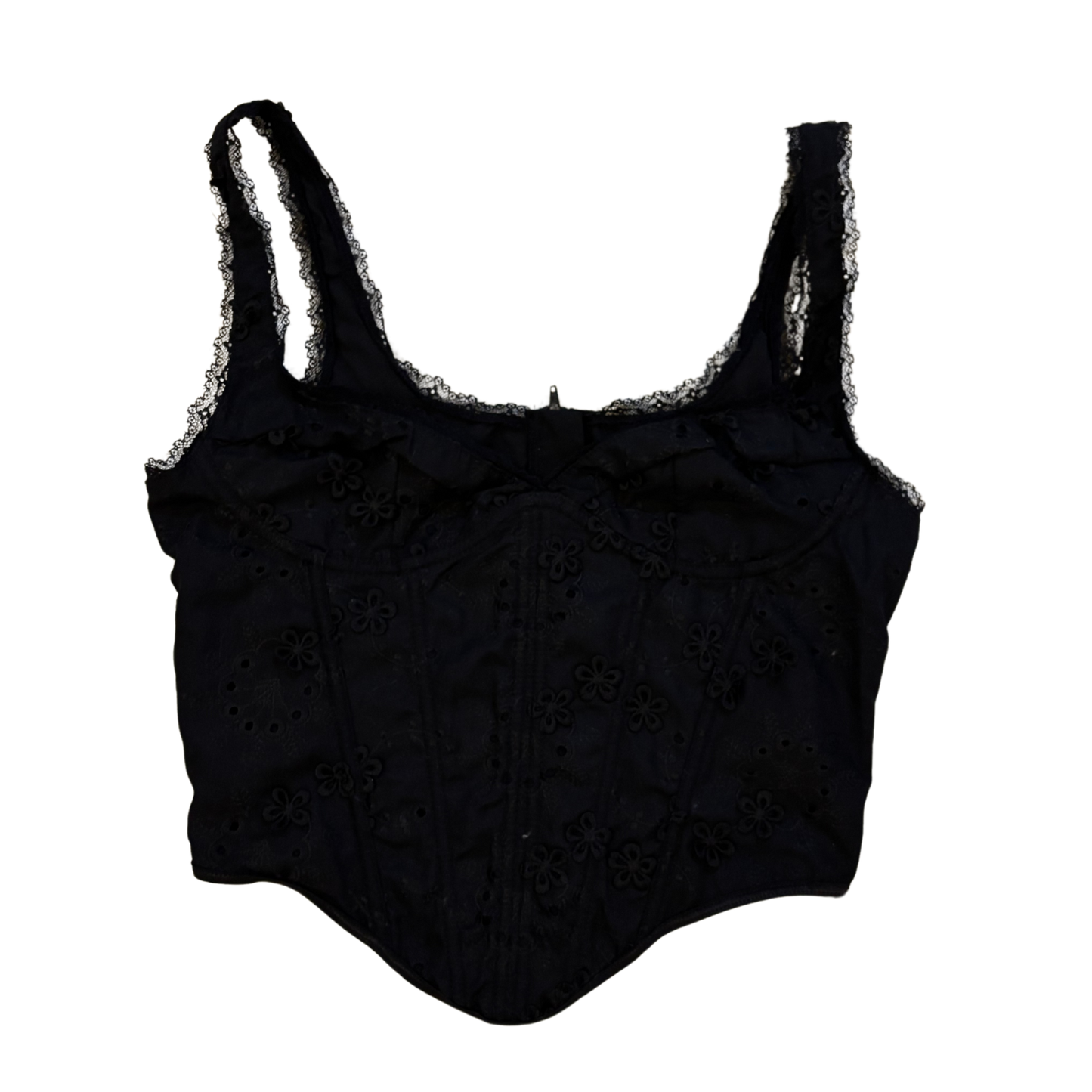 Black Floral Embroidered Corset Top