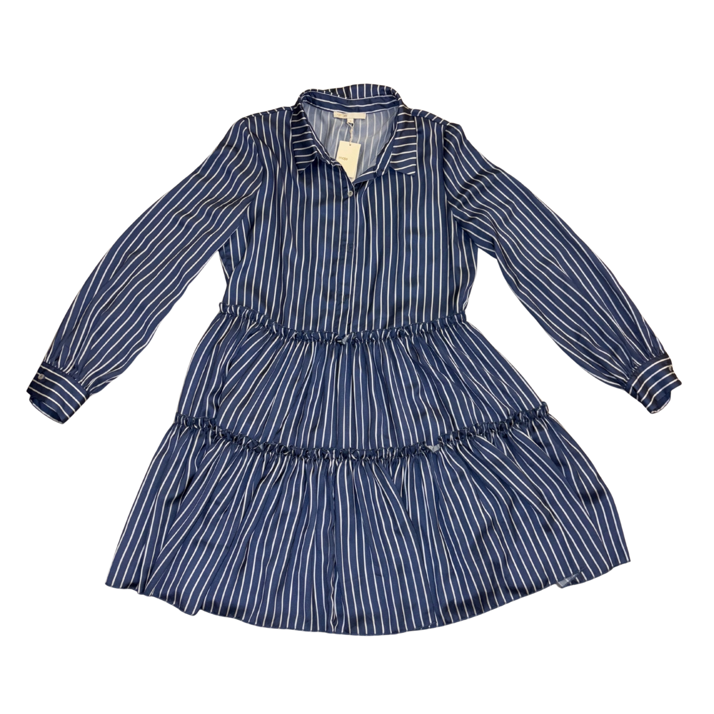 Maje Blue Satin Pinstripe Mini Dress