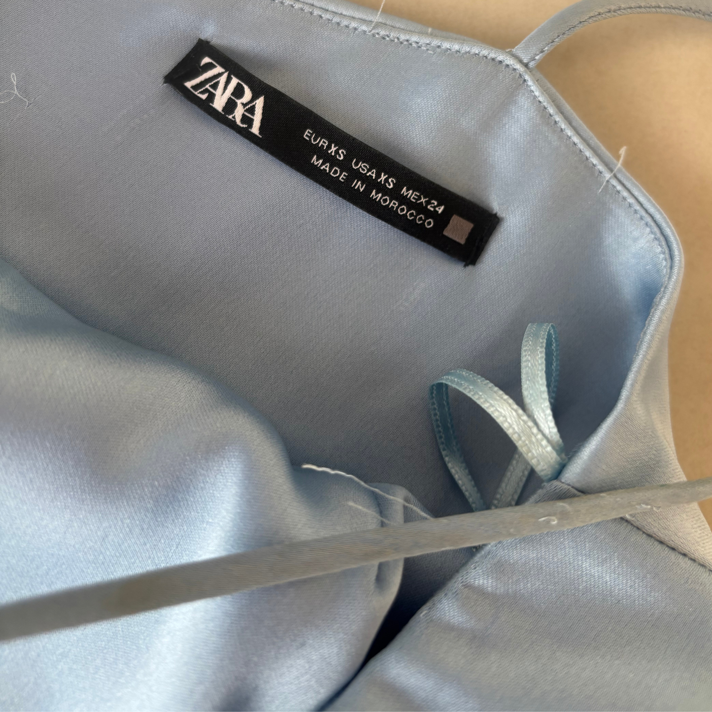 Zara Blue Satin Corset Detail Midi Dress