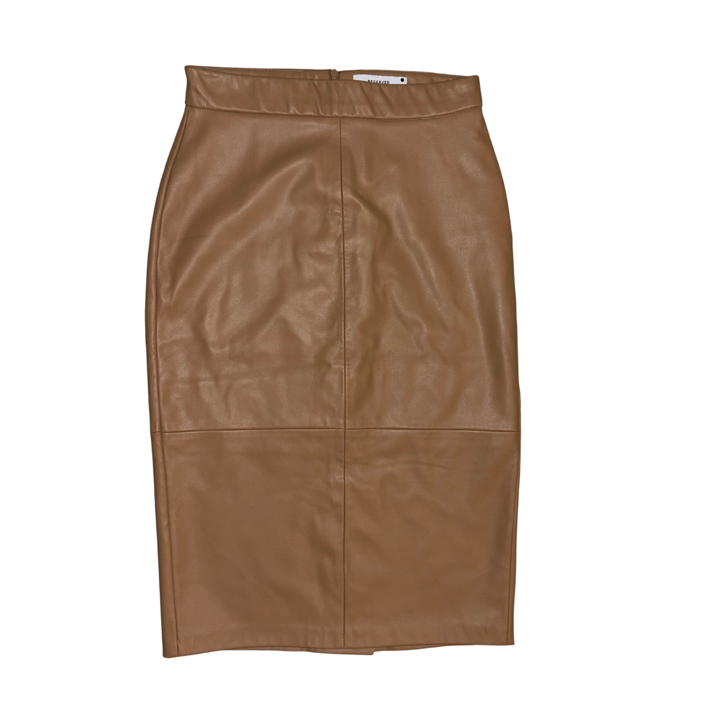 Reserved Tan Faux Leather Midi Skirt