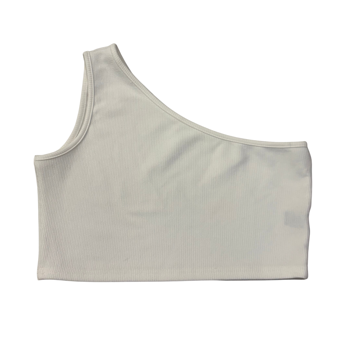 One Shoulder White Ribbed Crop Top