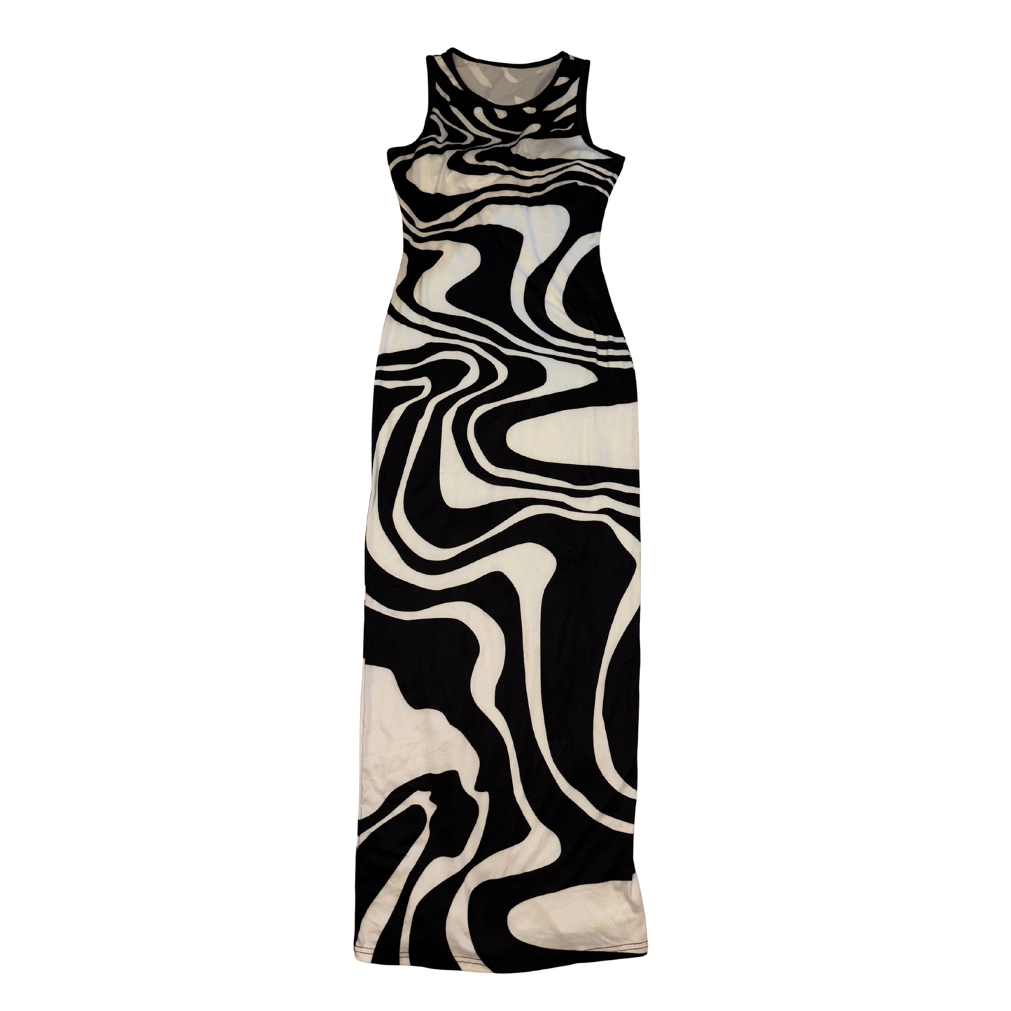 Black and White Abstract Swirl Print Maxi Dress