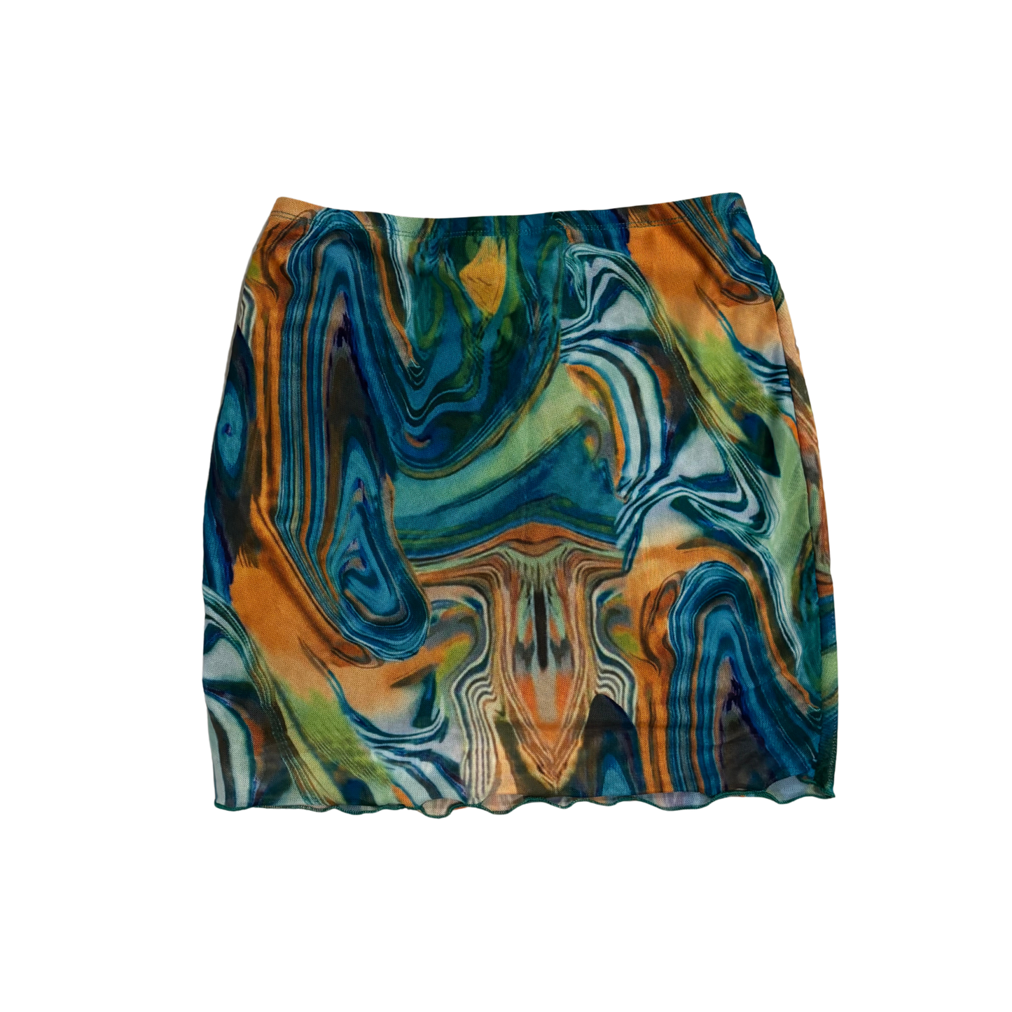 Blue Abstract Mesh Mini Skirt