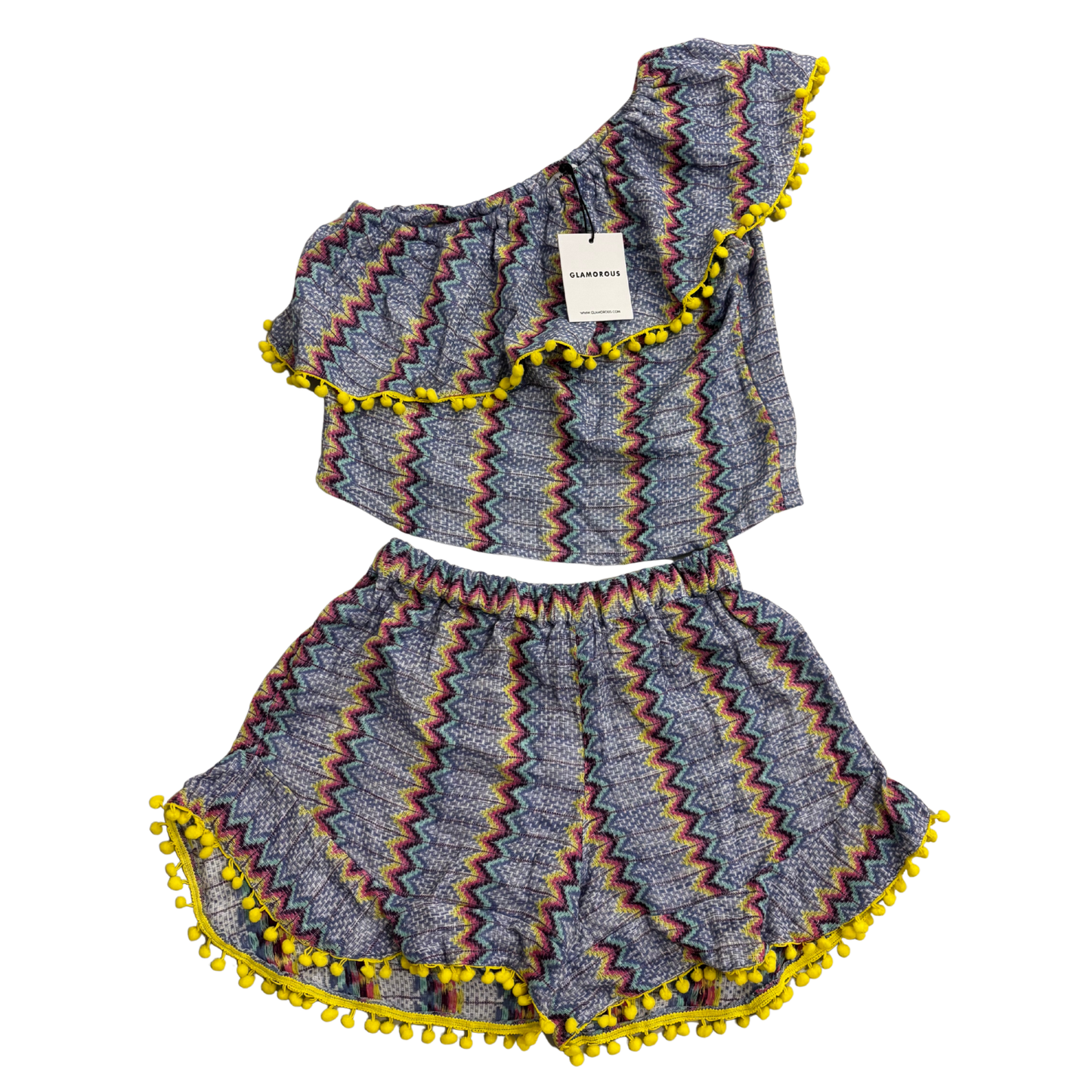 Zigzag One Shoulder Crop Top & Shorts Co-Ord