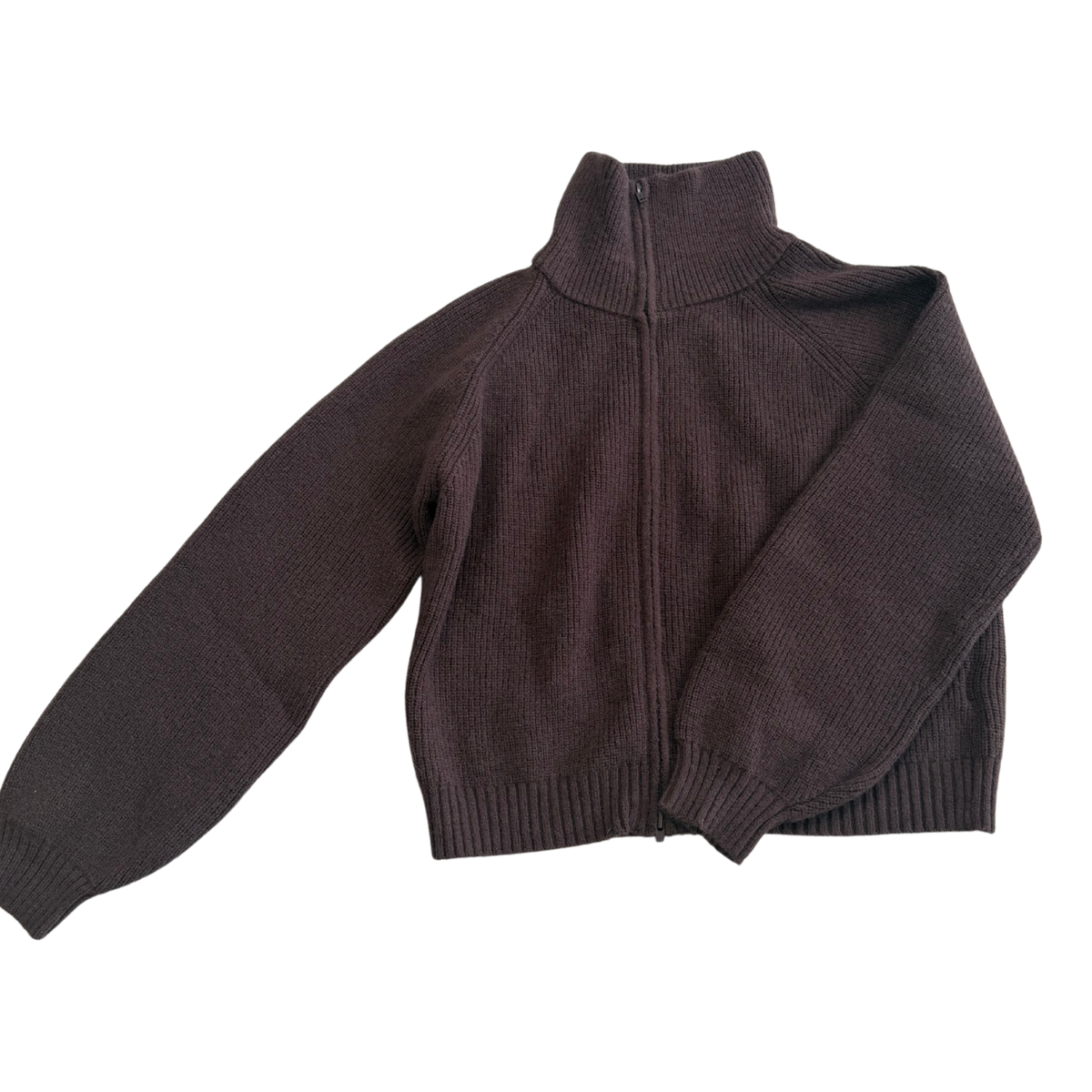 Brown Knitted Zip Up Jacket