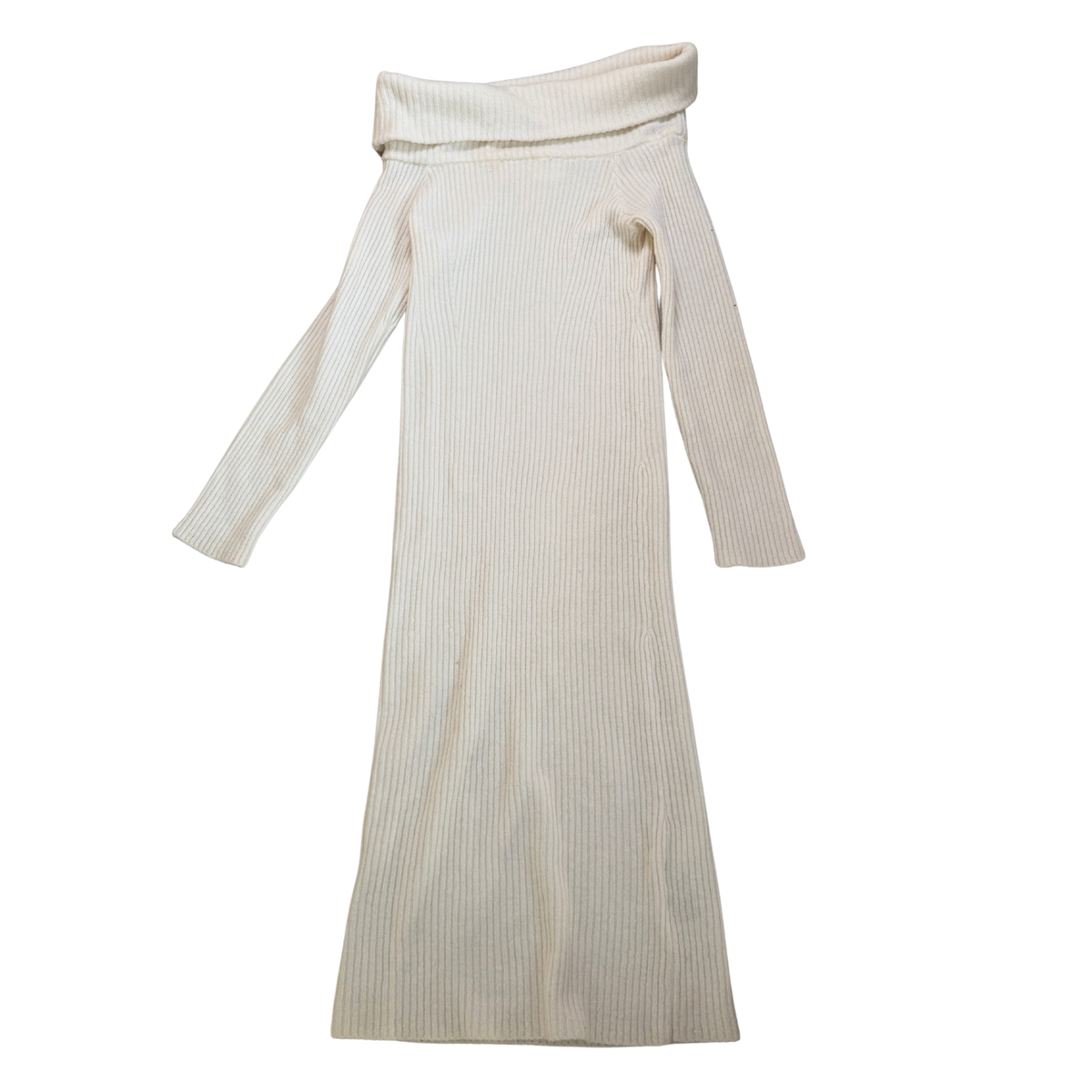 H&M Cream Ribbed Bardot Maxi Dress