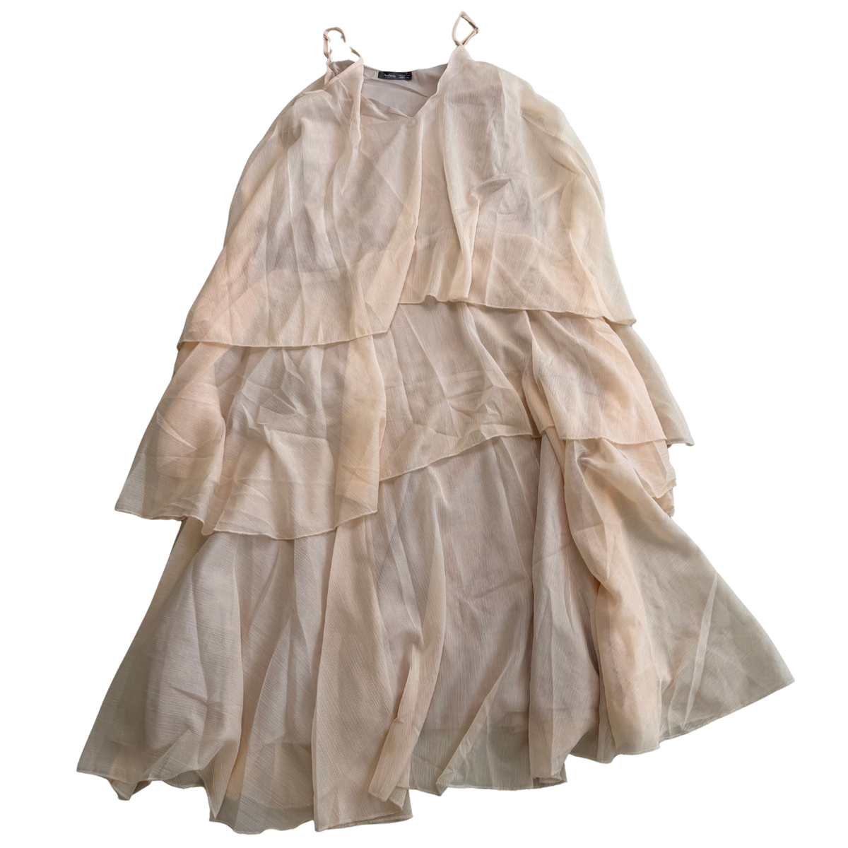 Beige Mesh Tiered Maxi Dress