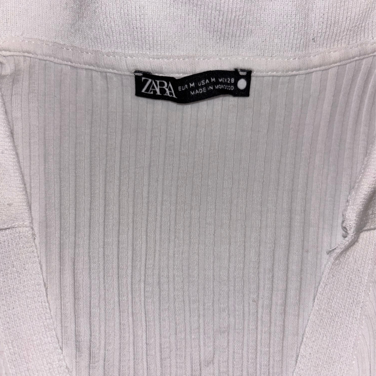 Zara White V Neck Ribbed Top