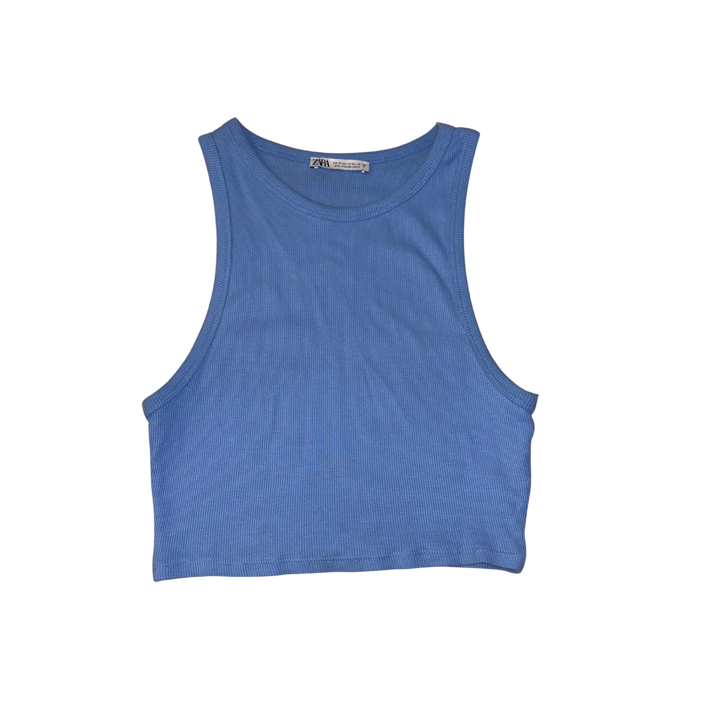 Zara Blue Ribbed Halterneck Crop Top