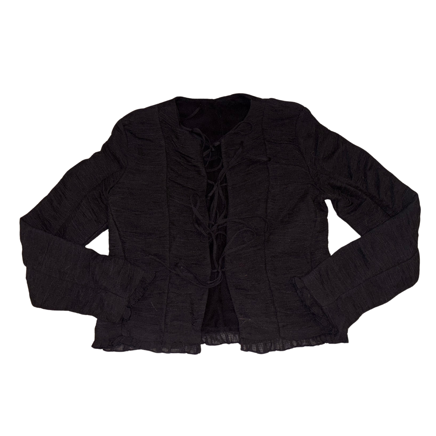 Zara Black Ruched Mesh Tie Front Top