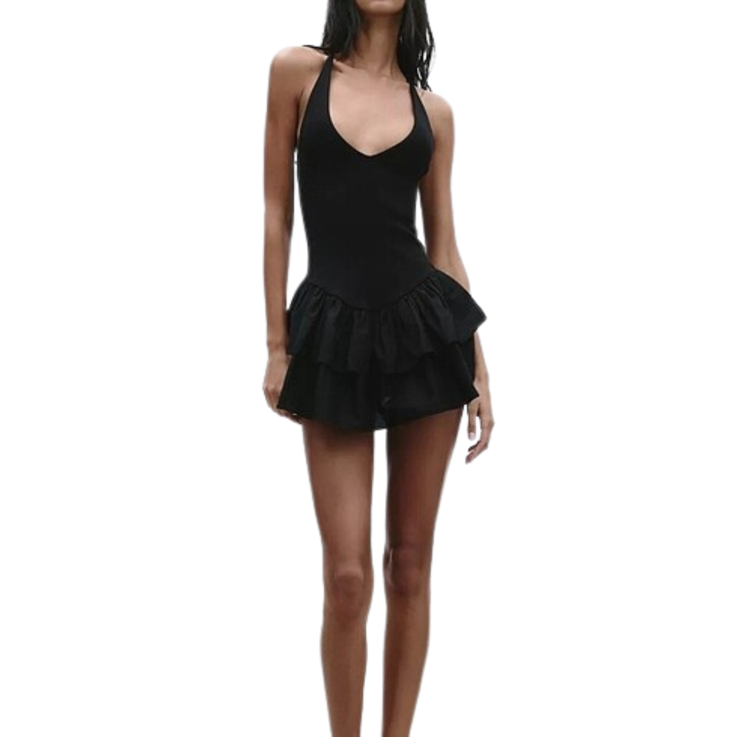 Zara Black V-Neck Layered Mini Dress