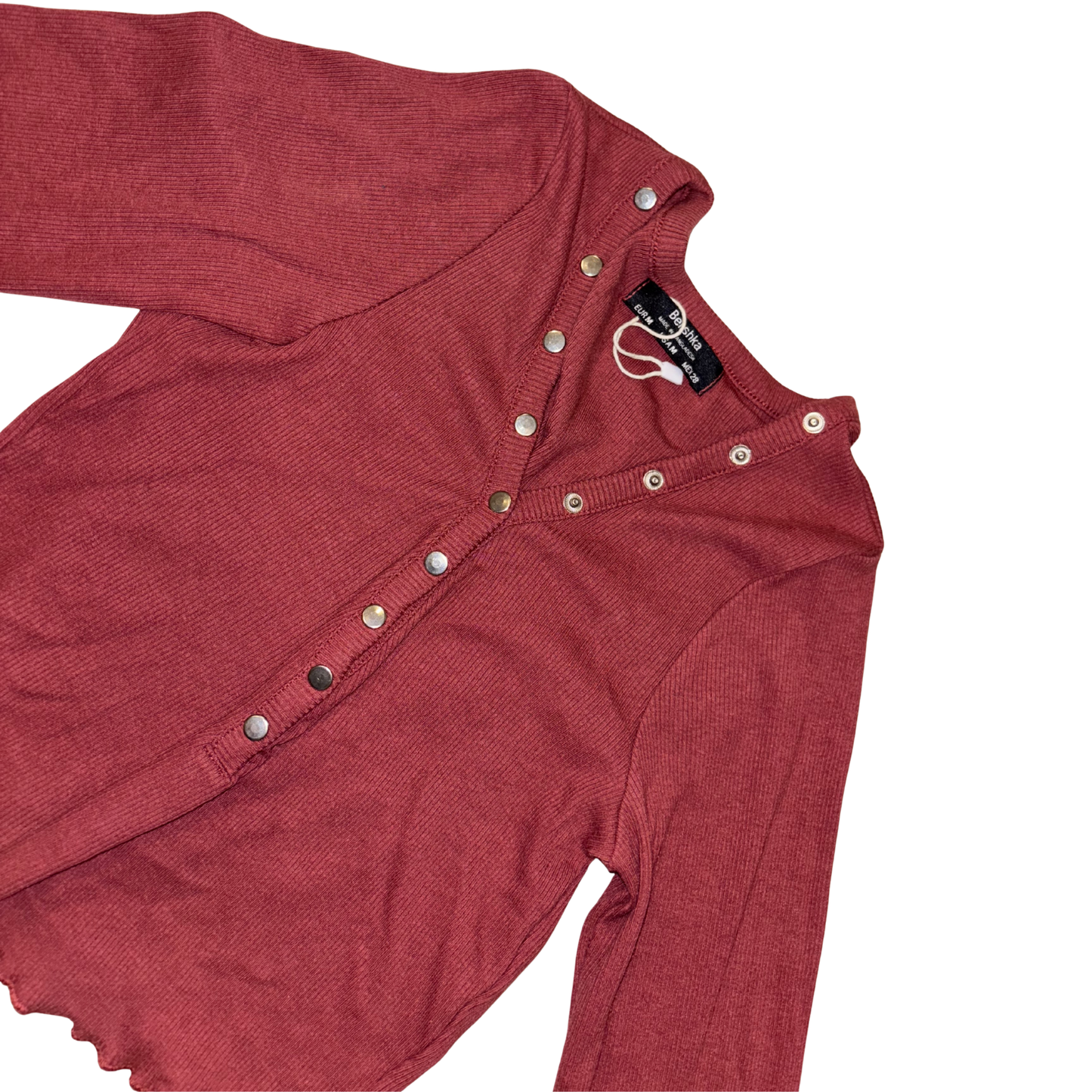 Bershka Button-Up Ribbed Long Sleeve Top