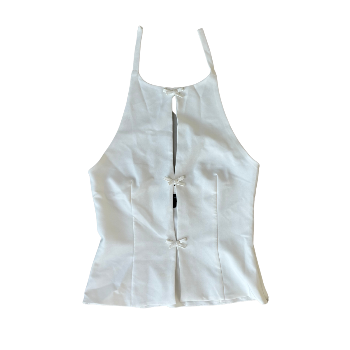 Zara White Bow Detail High Neck Top