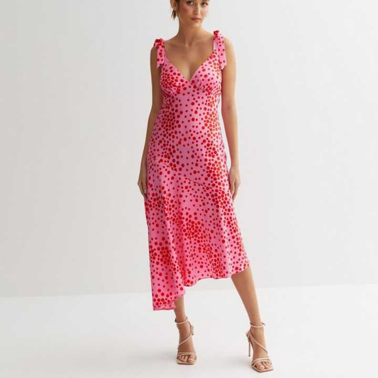 New Look Pink Spotted Midi Dress